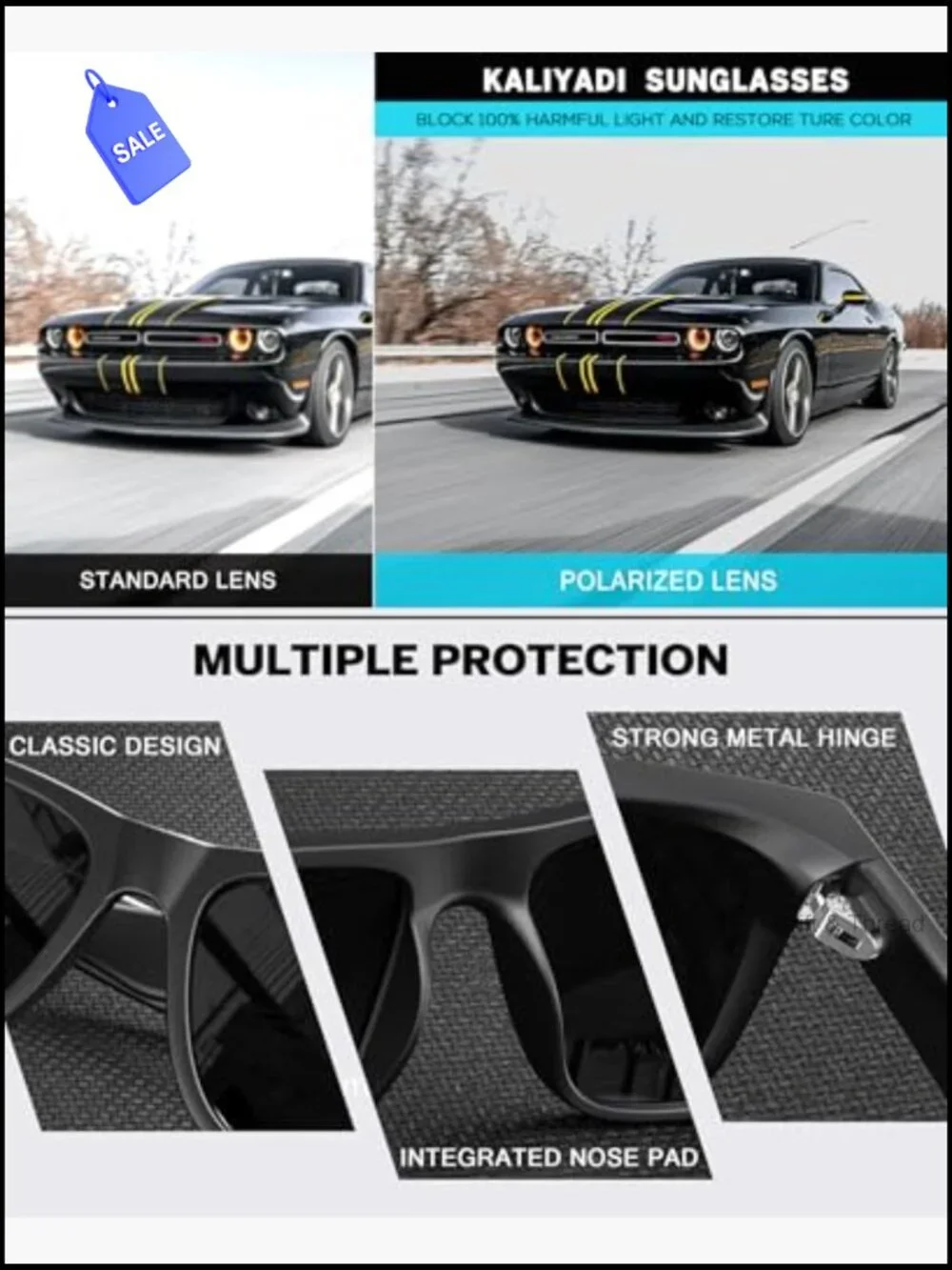 Polarized Sunglasses for Men UV400 Driving Fishing Golf Classic Rectangular